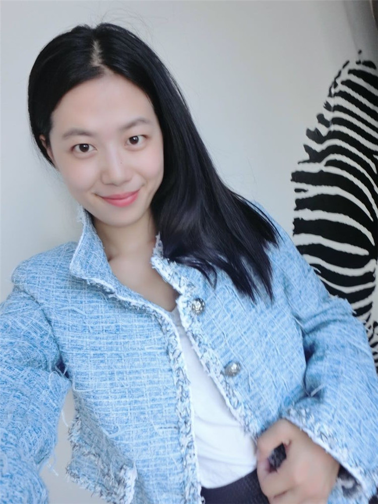 c小香清新蓝色粗花呢毛苏外套