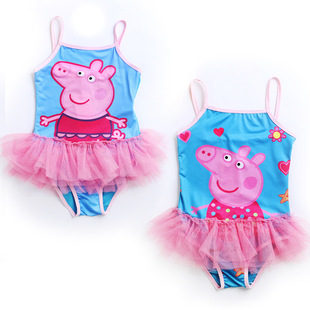 外贸童装儿童泳衣 新款佩佩猪双肩吊带连体泳衣一件代发