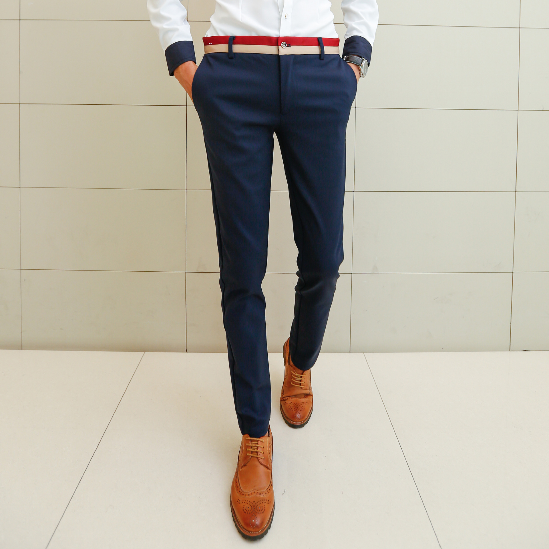 15新品男式秋季高档精品铅笔裤男士棉休闲韩版纯色裤子潮一件代发