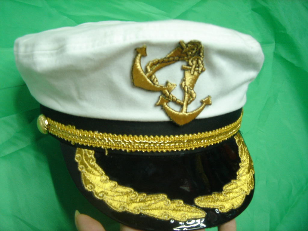 供应新款 海军帽 船长帽 外贸军帽 白色全棉 金丝线绣花标 军帽子