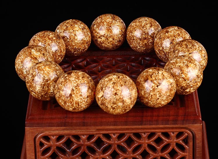 原创台湾天然金箔单圈佛珠手串20mm千足金圆珠辟邪化煞保平安念珠