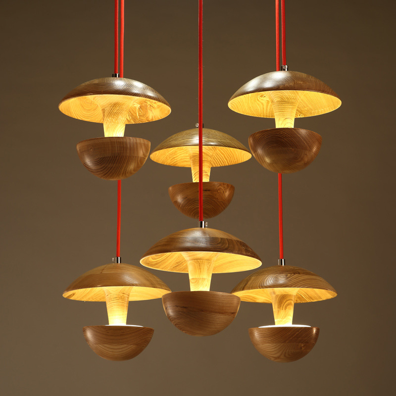 艺术个性吊灯宜家实木创意灯具餐厅客厅设计师灯木艺吊灯蘑菇吊灯