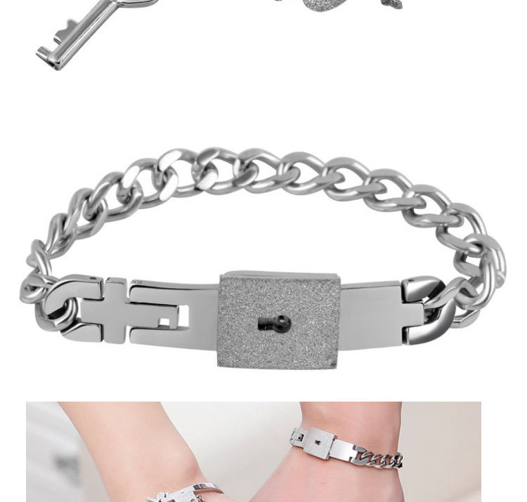 同心锁手镯钛钢男女互锁带锁钥匙情侣手链同心锁永恒之环手链