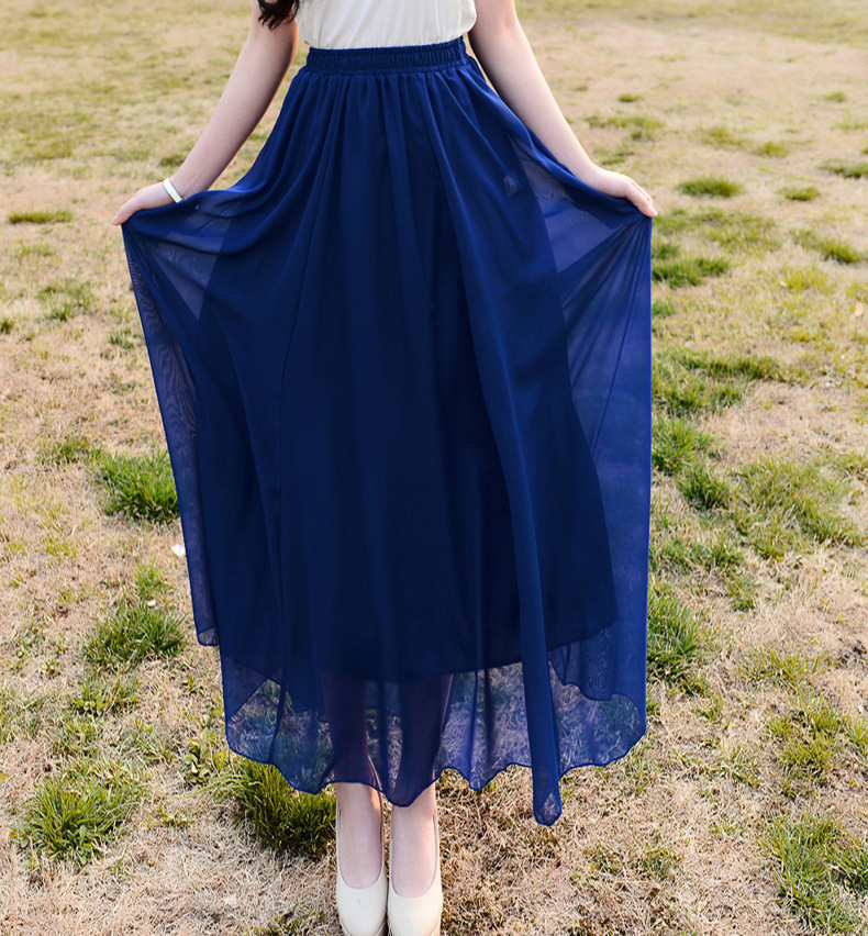 2015夏甜美雪纺蓬蓬裙 沙滩蕾丝半身裙子 长款大摆a字裙厂家批发