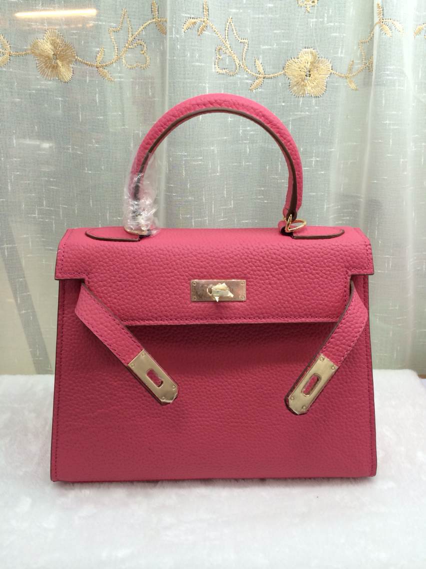 批发真皮女包外油边定型包荔枝纹kelly凯莉包25cm