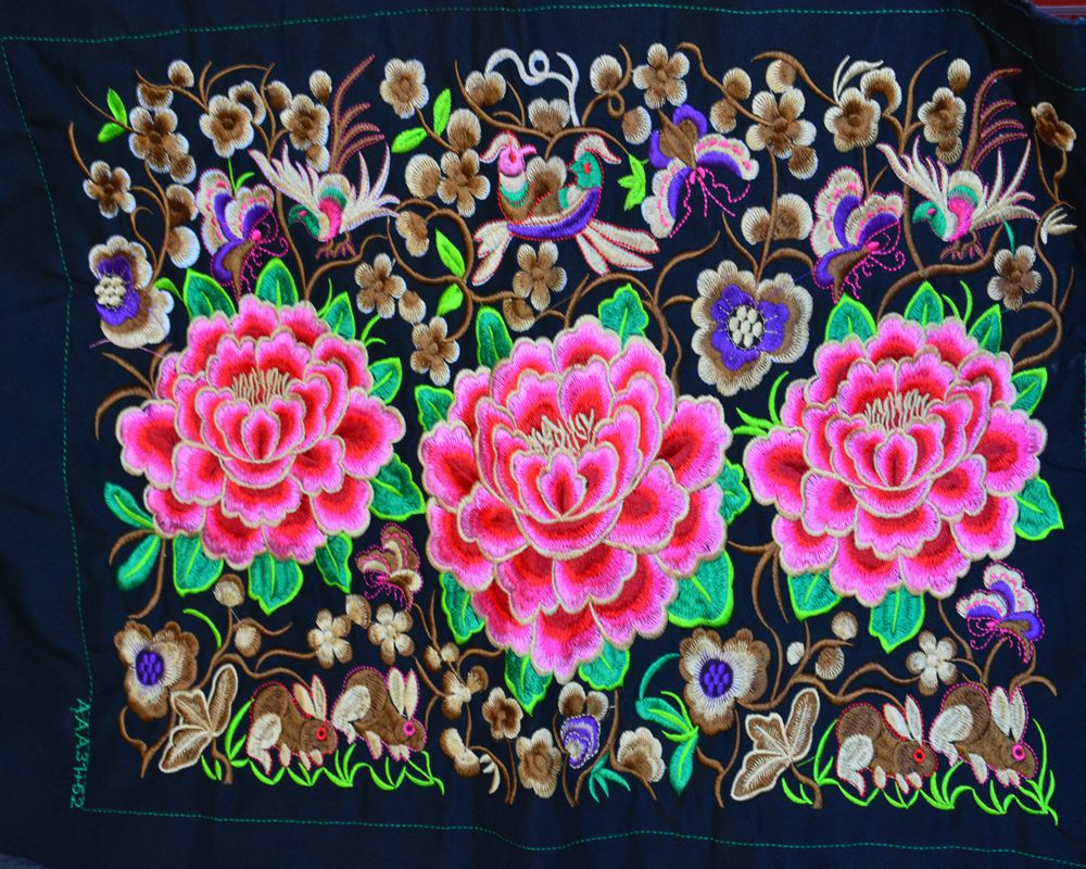 实物拍摄绣片机绣 电脑丝线绣花牡丹花辅料 服装材料