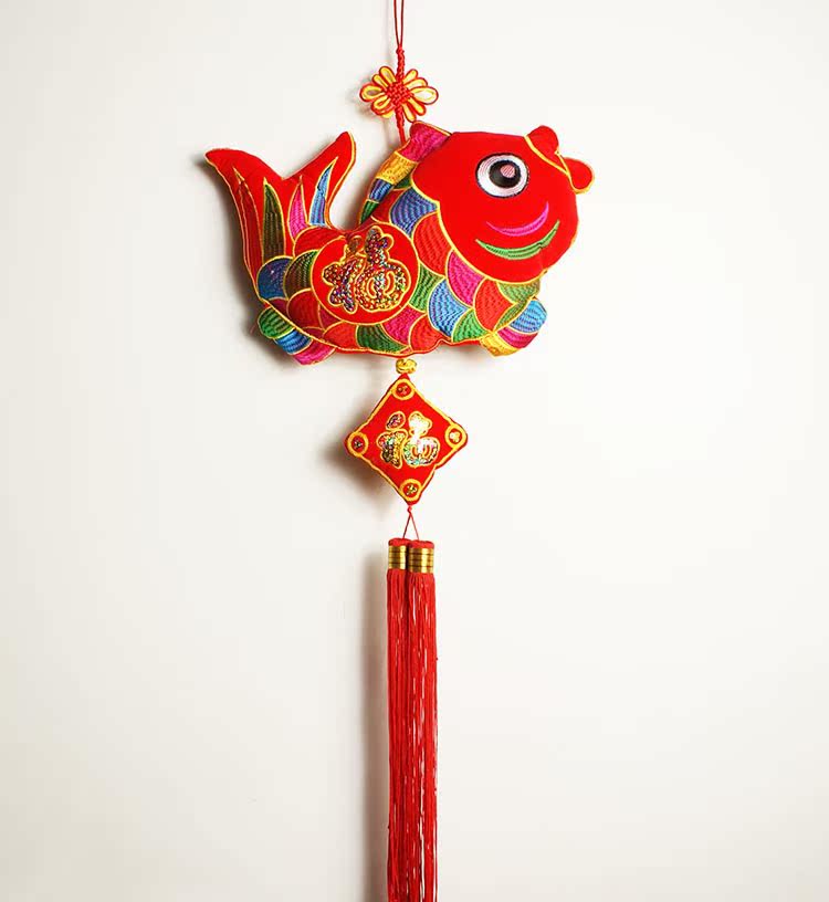 新年春节特色中国结布艺鱼挂件家居挂饰 年年有鱼余挂饰喜庆用品
