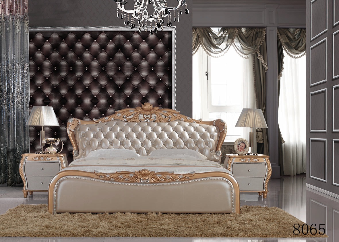 斯黛尔工厂直销 古典欧式实木雕花太子床 进口头层牛皮双人床8062