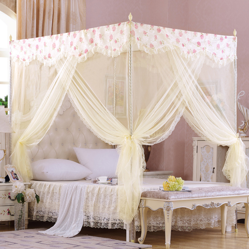 招代理加盟三开门落地宫廷公主蚊帐加厚不锈钢螺纹支架蕾丝蚊帐