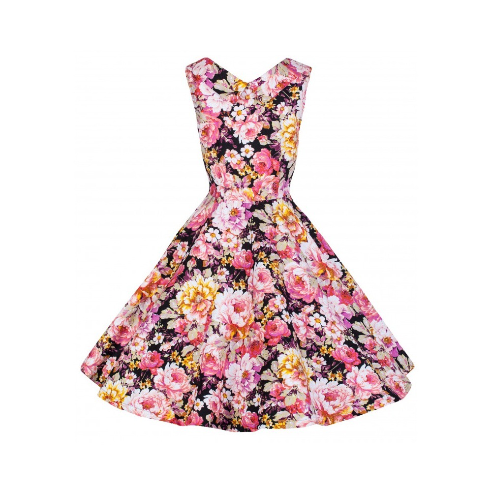 欧美50s年代赫本风复古连衣裙纯棉裹胸翻领牡丹大花长礼服裙现货