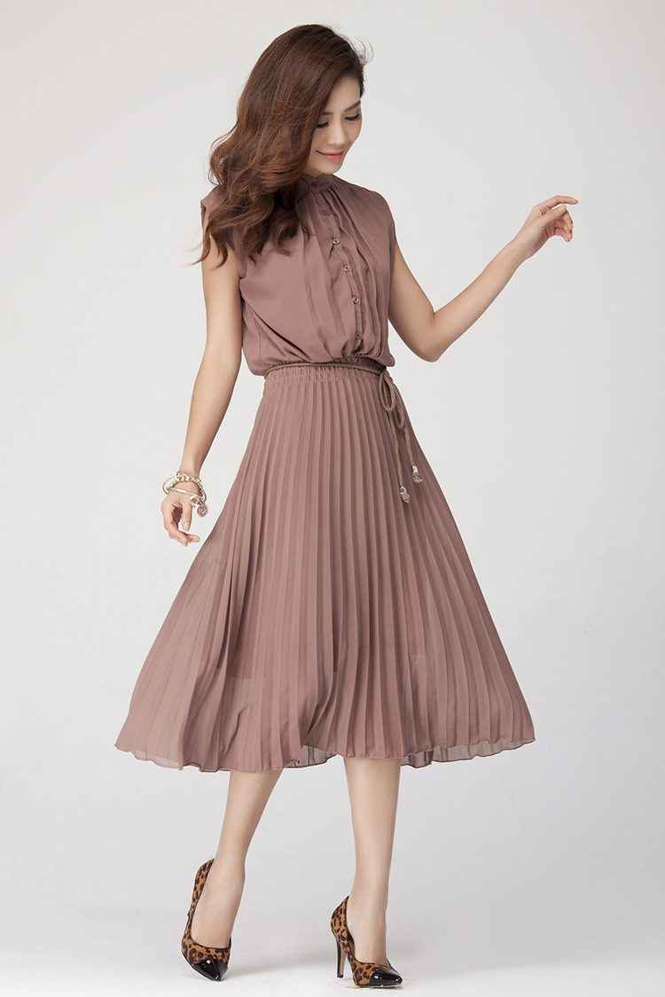 厂家批发纯色女装简约大气时尚品牌长裙锦纶单件套连衣裙