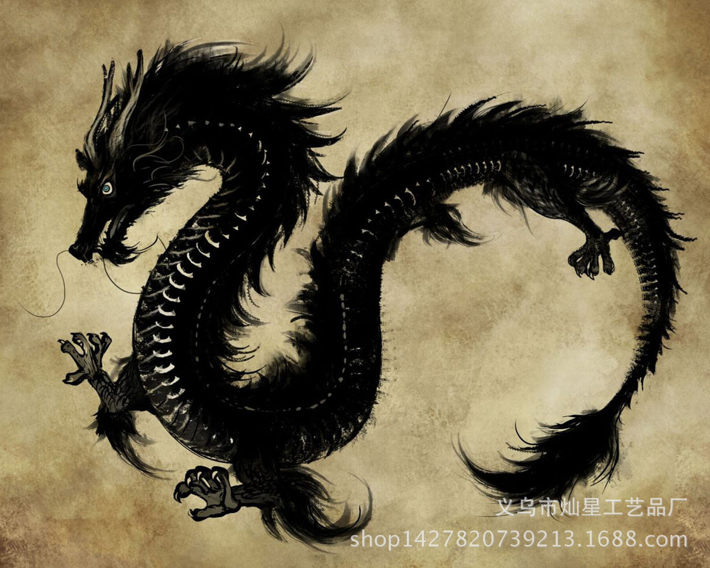 中国画树脂画diy钻石画批发圆钻满钻霸气神龙黑色钻石绣免烫圆钻