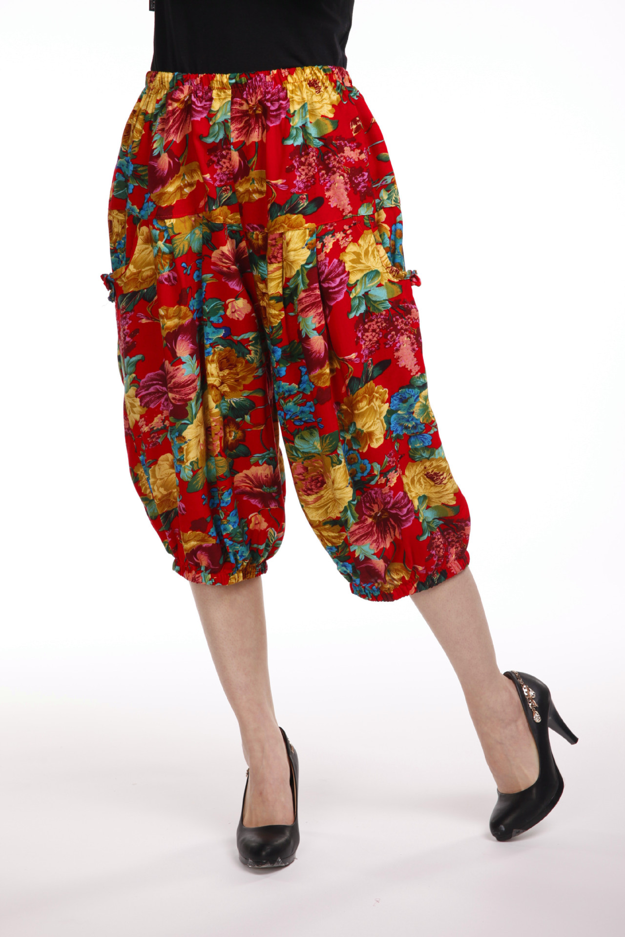 大码印花灯笼裤 广场舞裤 民族风棉绸7分裤灯笼裤宽松休闲裤