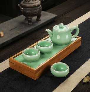德化茶具厂家直销 青瓷茶具套装特价竹木茶盘