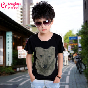 童装男童夏装2015新款 儿童t恤宝宝休闲短袖t恤 狼头t恤8910
