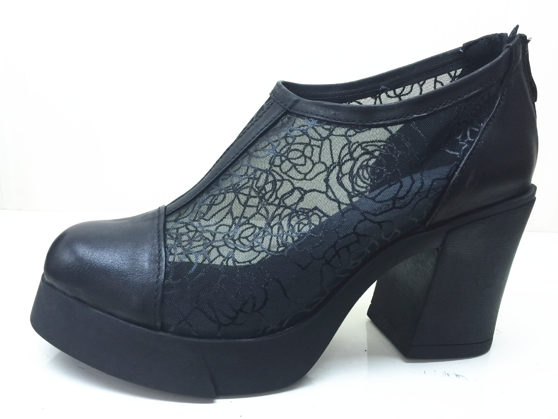 热销爆款 欧美女式皮鞋真皮 纯色鱼嘴女士皮鞋 粗跟皮鞋女