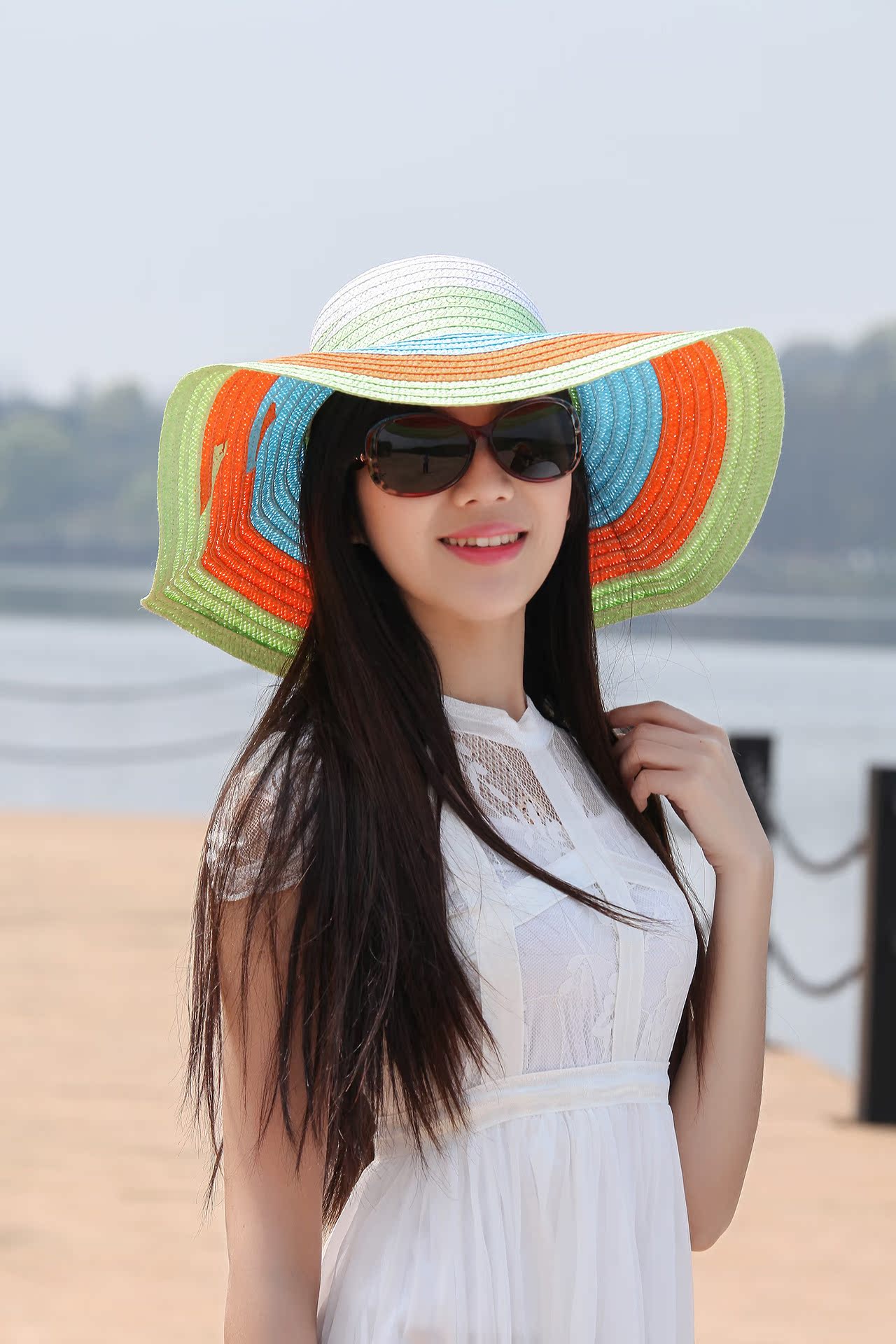 韩版时尚平沿帽子女士夏天遮阳帽草帽沙滩帽太阳帽 现货图片_20