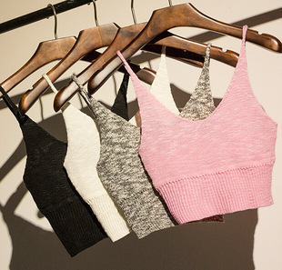 韩版v领针织吊带背心 紧身短款打底衫女士针织衫