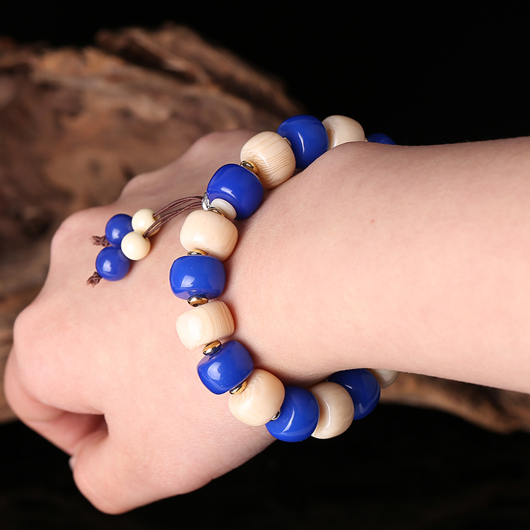 天然波兰琥珀高仿蜜蜡手链 新款蓝白搭配圆珠手串手链 厂家直供