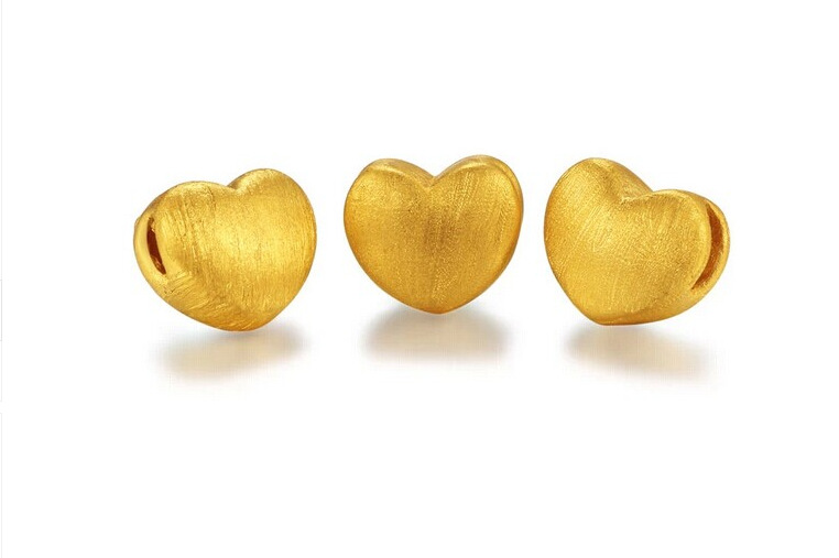 3d足金硬金 拉丝心 爱心桃心 黄金 套链 吊坠 情人节送女友