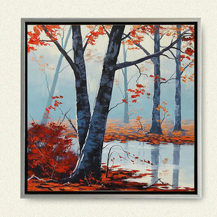 树林小路家居卧室客厅酒店装饰画纯手绘油画批发 有框油画