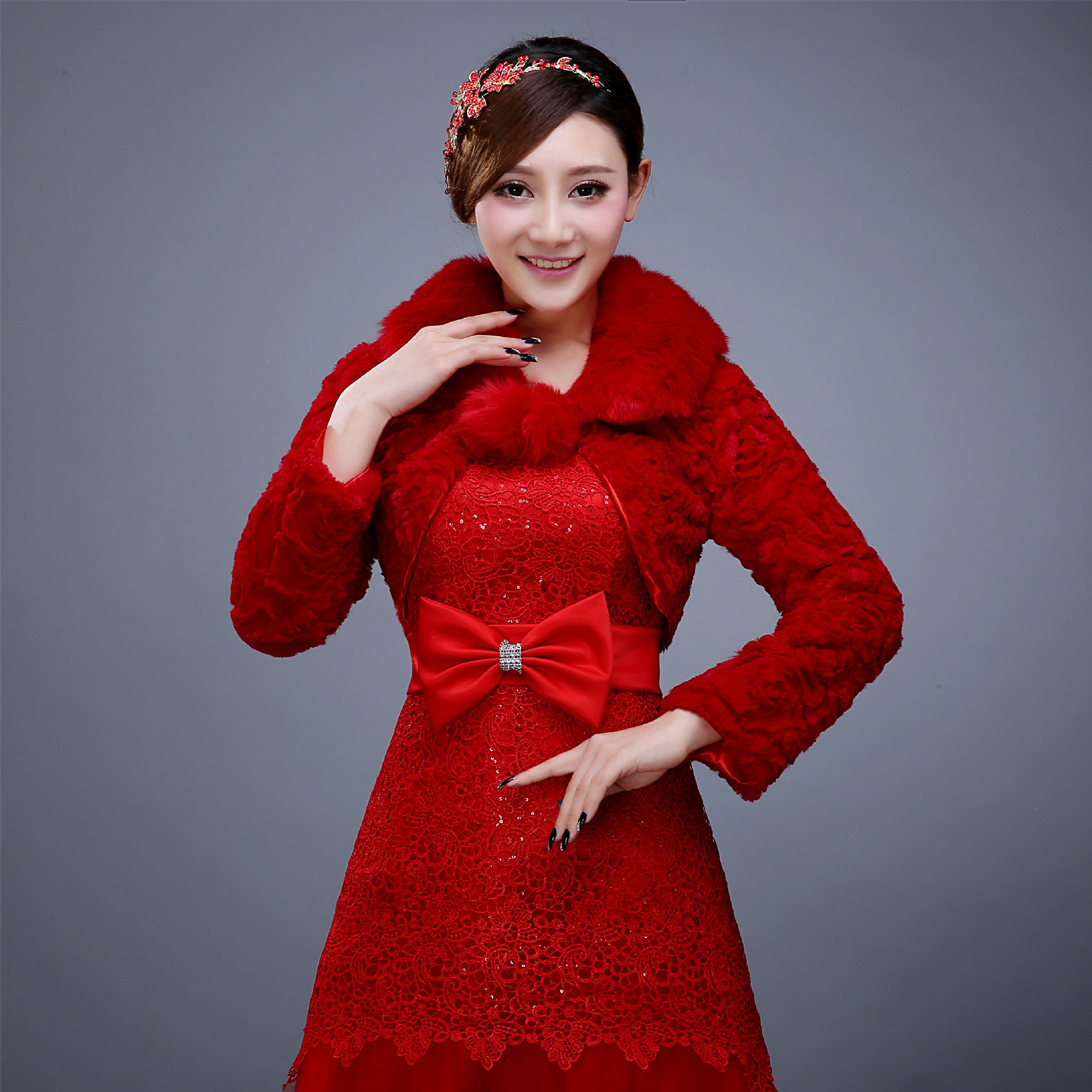 批发新娘婚纱披肩礼服毛披肩伴娘披肩红色