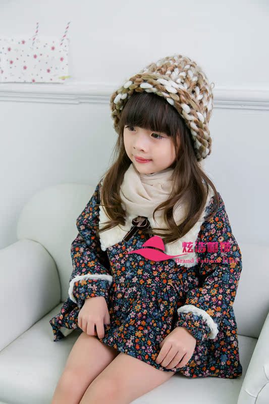 韩国秋冬儿童新款 超粗手工针织编织毛线帽子粗线棒针麻花渔夫帽