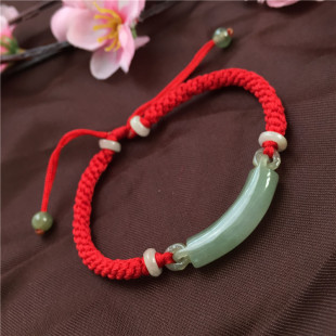 民族风原创设计首饰品批发翡翠弯条玉线编织精致款手链手绳女