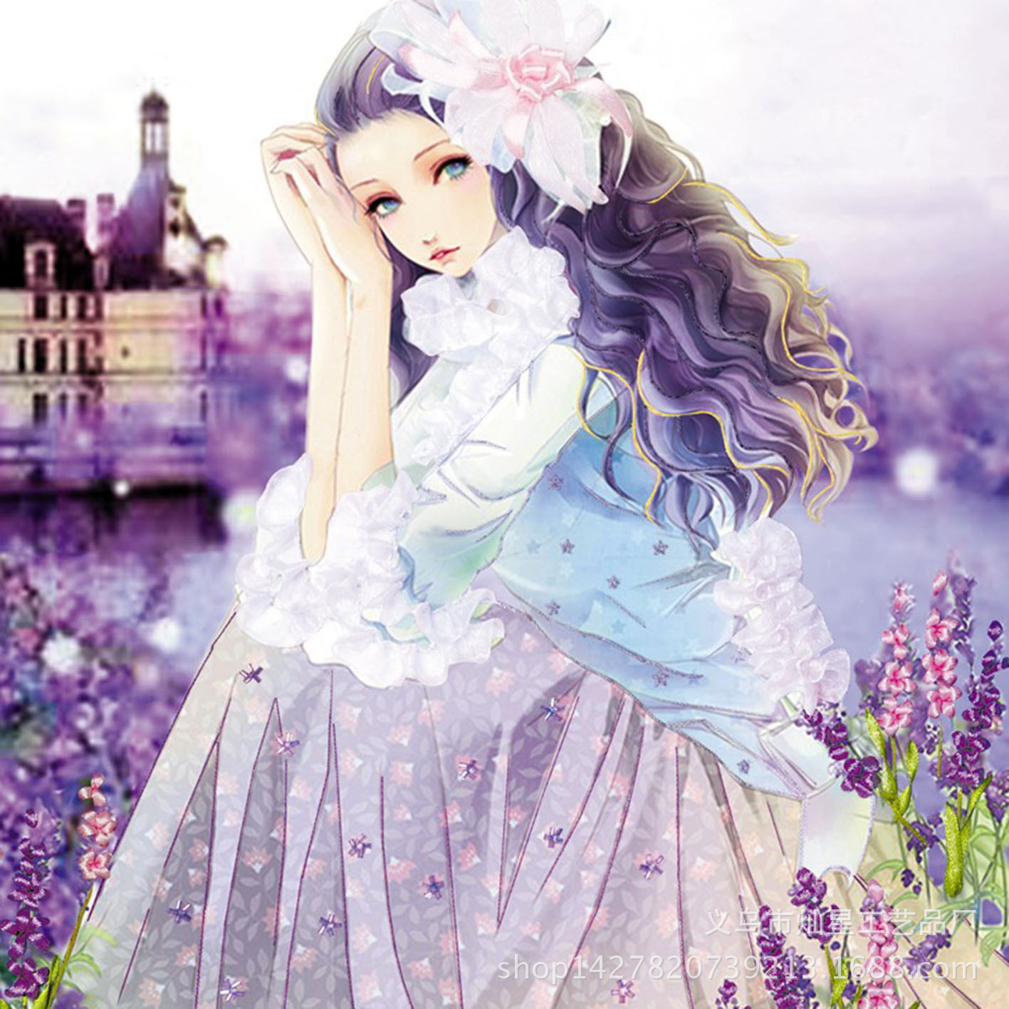 迷你钻石画树脂画diy钻石画批发圆钻满钻薰衣草少女城堡免烫圆钻