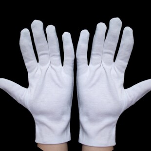 白色纯棉手套 文玩手套磨珠子演出全棉白手套 军训手套