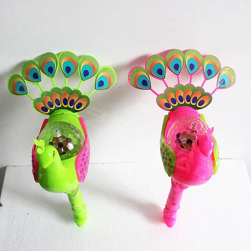 七彩孔雀投影魔法棒 发光音乐旋转魔仙棒 闪光棒 地摊热卖玩具