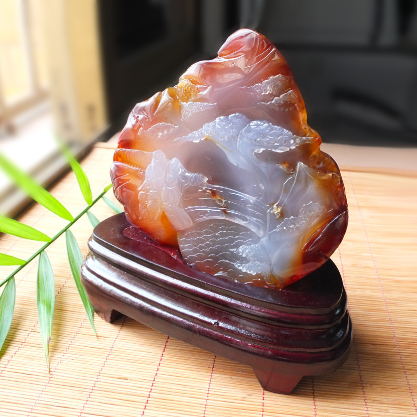 厂家直供巴西天然玛瑙红皮巧雕山水摆件玛瑙招财辟邪小额批发7