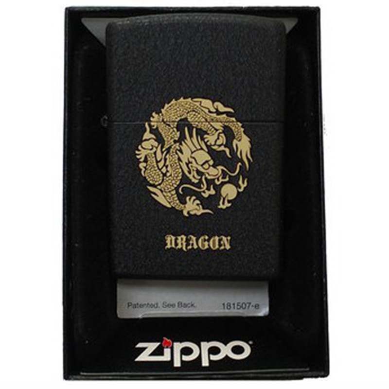 原装正品zippo 236金圆龙 黑裂漆磨砂芝宝煤油打火机