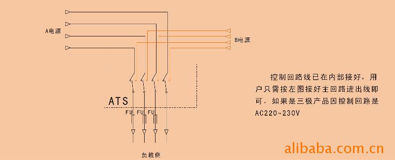 双电源自动转换开关电器的电源进线及负载出线接线图