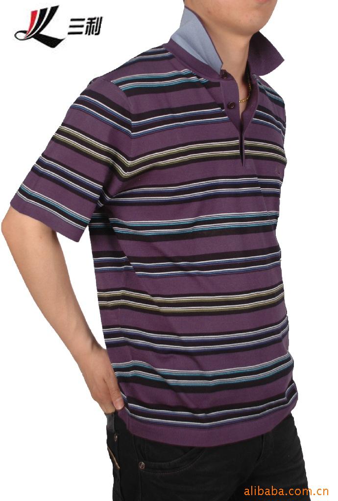 专柜正品2010男装三利桑蚕丝短袖t恤 条纹翻领